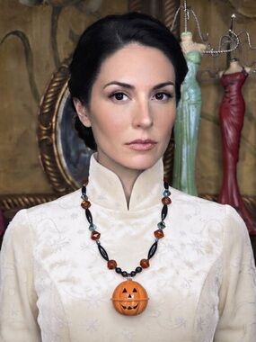 Handmade Multicolor Jack-o’-lantern Pendant Necklace and Earrings Set